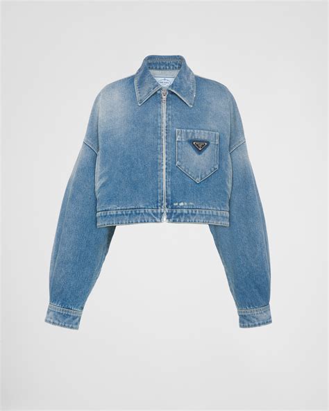 prada denim jacket cropped|Mid Blue Cropped Organic Denim Jacket .